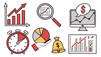 Flat Design Business Finance Growth Data Analysis Icons Charts Graphs Money Time