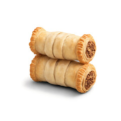 Briouat - A Moroccan pastry filled with minced meat, often chicken or lamb, almonds, and spices, wrapped in filo dough
