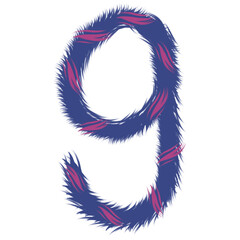 Number nine drawing hand drawn purple and pink color design.