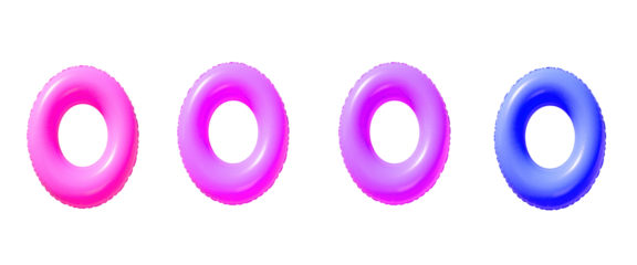 Bright pink inflatable pool float, donut shape, glossy rubber texture, summer accessory, 4k isolate on white background Download.