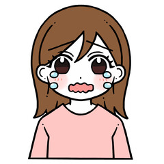 口を震わせながら涙を流して泣く女性のイラスト