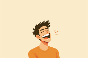 Vector illustration of a young man laughing out loud. Expressive, and modern character ideal for concepts of happiness and positivity.