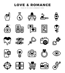 Set of 25 Love & Romance Lineal Filled Icons Pack.