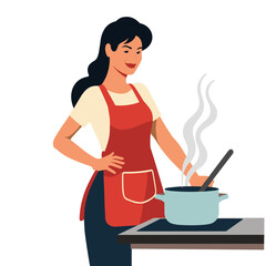 Joyful cooking in pop art style with steaming pot, creativity