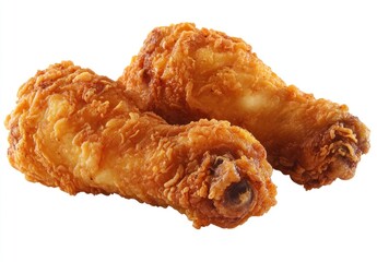 Golden Crispy Fried Chicken Drumsticks Ready for Serving on a White Background