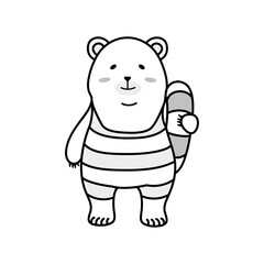 浮き輪を持つシロクマのイラスト（モノクロ）