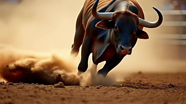 Bull running in slow motion