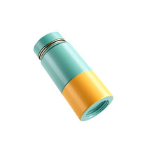 3D rendered thermos with teal and yellow color scheme