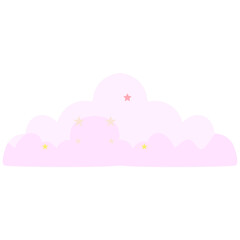 Fototapeta premium A soft pink cloud with scattered yellow and pink stars, designed in a dreamy, pastel style for creative and sky-themed projects.