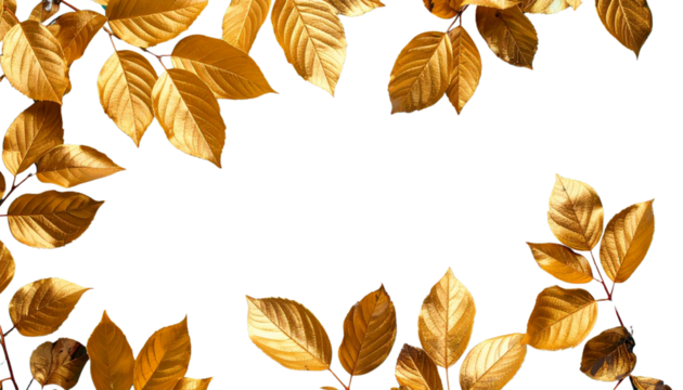 Golden leaves create stunning autumn frame, showcasing vibrant hues of yellow and orange. This natural decoration evokes warmth and beauty of changing seasons