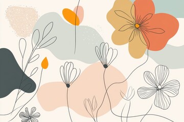 Abstract Floral Line Art Pastel Colors Modern Design Elegant Botanical Illustration Minimalist Style