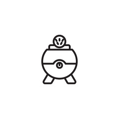 Obraz premium A stylized icon of a round humidifier on small legs, featuring a power button and a circular top with three exclamation points.