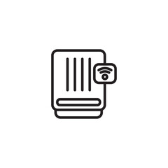 A black and white icon of a humidifier with vertical lines and a Wi-Fi symbol on the side, indicating smart connectivity.