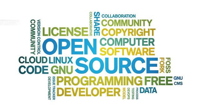 Open Source animated word cloud;text design animation tag kinetic typography seamless loop.