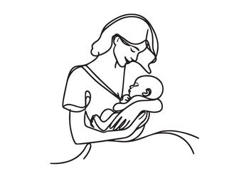 Mother holding her baby Continuous line art drawing Vector