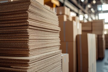 Cardboard sheets stacked in warehouse