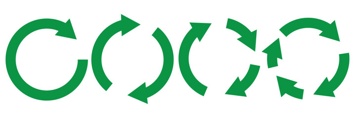 Circle arrow icon set. Symbol of reload, refresh, loading, recycle and repeat. Interconnecting round arrow vector icons set. Work in progress sign. One, two, three, four arrow in the loop