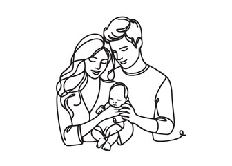 Mother and father holding their baby Continuous line art drawing Vector
