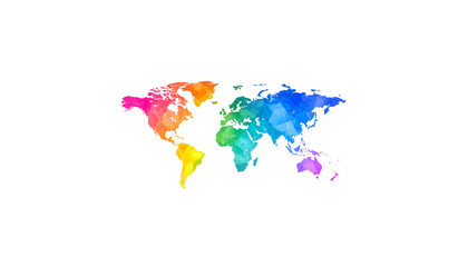 Obraz premium Colorful world map illustration featuring vibrant hues representing different continents and regions, showcasing creative and artistic representation of global geography