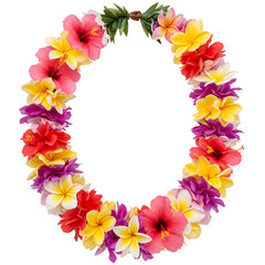 Vibrant Hawaiian Lei Tropical Flower Wreath Image isolated on Transparent Background