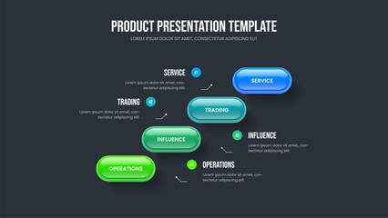 Obraz premium Consulting Campaign Slideshow Template Vector Illustration. Enterprise Plan 4 Step Infographic Slide Layout. Project Analysis Four Element Diagram Presentation Design.