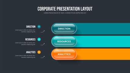 Project Proposal Three Option Infographic Slideshow Template. Financial Innovation Slide Design Vector Illustration. Modern Campaign 3 Element Diagram Presentation Layout.