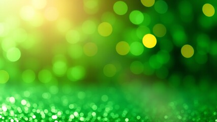 Obraz premium Abstract green glitter bokeh background with bright light and sparkling texture perfect for festive designs and celebrations.
