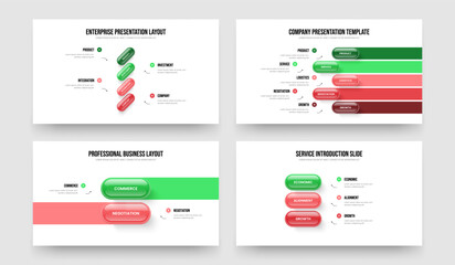 Investor Overview Four Five Two Three Element Diagram Slide Layout Vector Illustration Bundle. Visual Report 4 5 2 3 Option Infographic Frame Design Set.