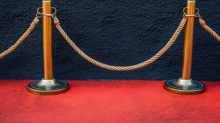 Red carpet partially unrolled in a preparation scene with gold posts and rope on the side