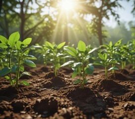Vibrant green coffee seedlings reaching sunlight , growth, bright, background