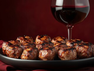 Shashlik with Wine on Red Backdrop