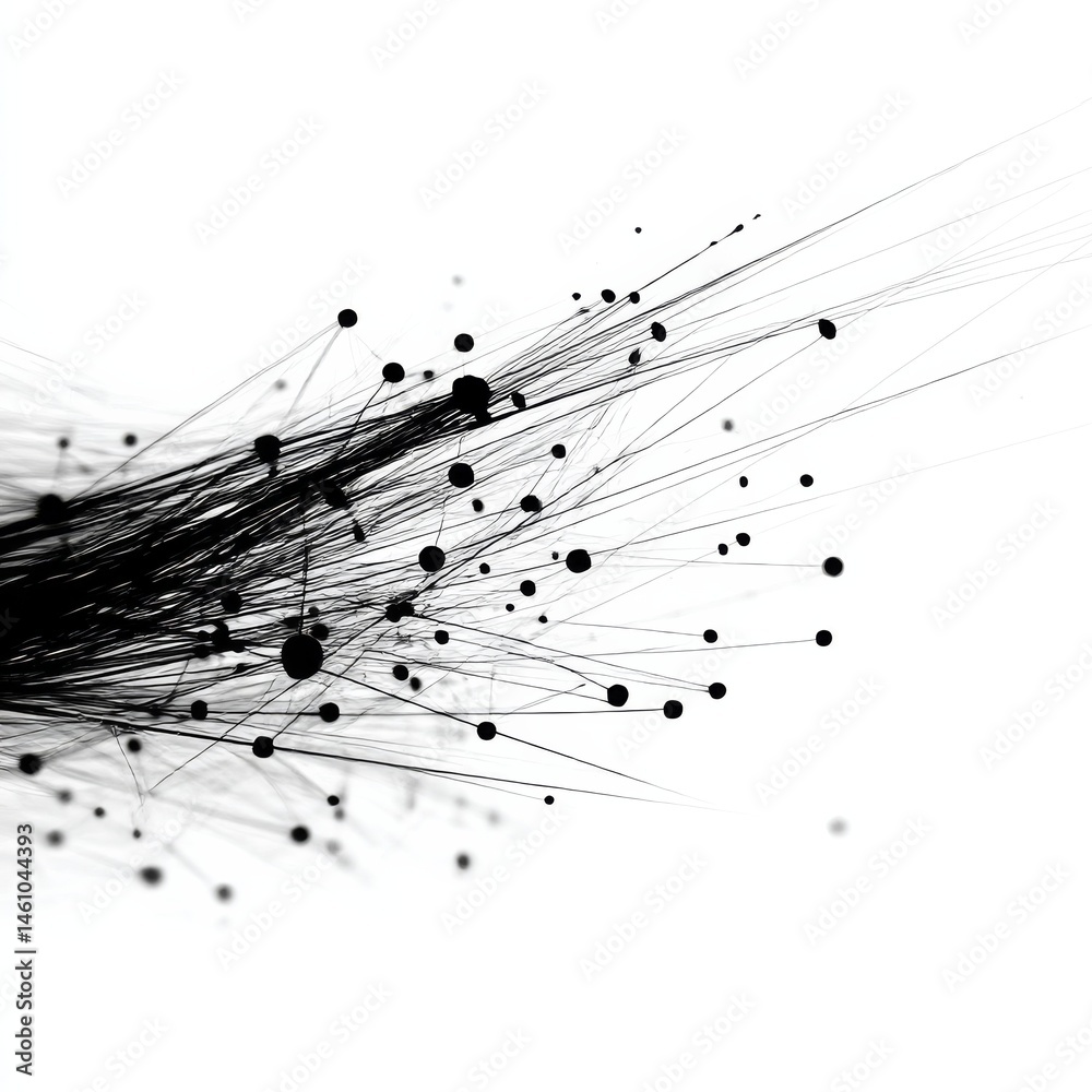 Poster abstract black and white network: connected dots and lines creating a digital web