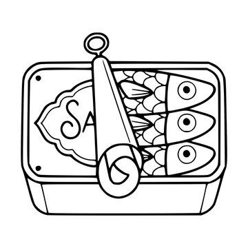 sardines can open black and white clip art preview