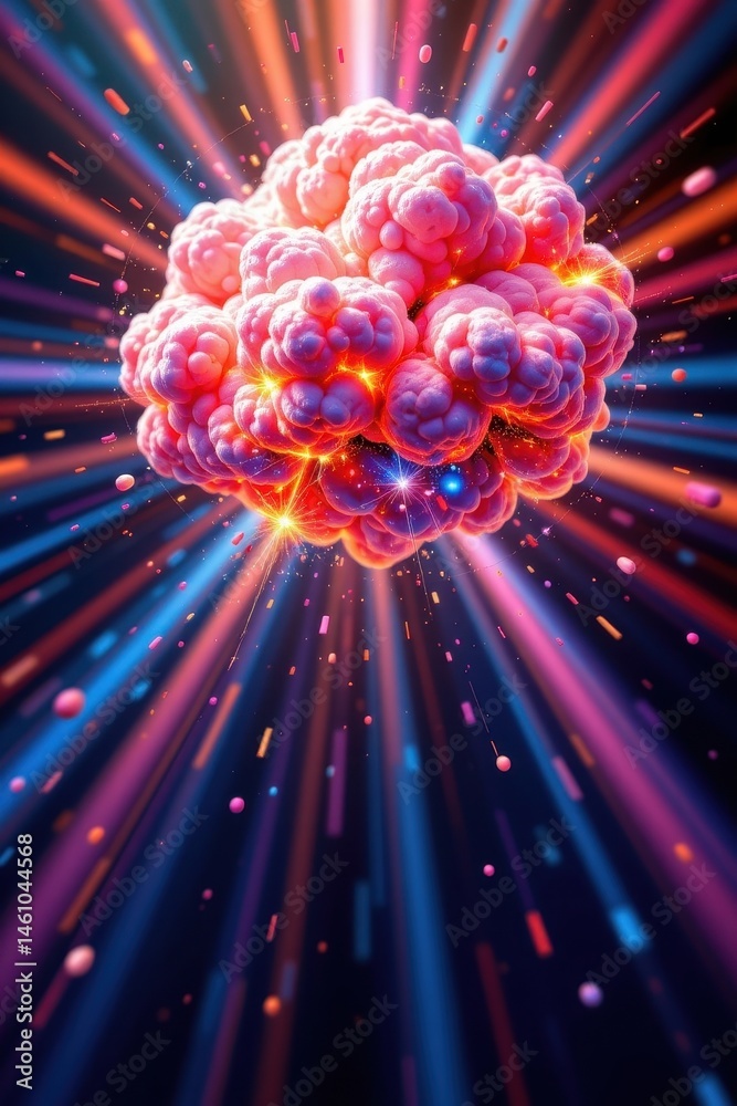 Poster create a stunning 3d rendering of a vibrant abstract cloud of particles in space, glowing with fluid