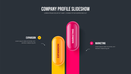 Business Briefing 2 Step Infographic Slide Design. Consulting Report Presentation Layout Vector Illustration. Financial Analysis Two Element Diagram Frame Template.