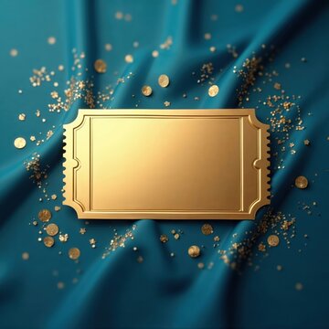 Golden Ticket on Elegant Blue Fabric with Glitter &ndash; Luxury Invitation or Prize Concept