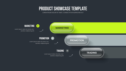 Obraz premium Business Introduction 3 Element Diagram Presentation Design. Sales Profile Frame Template Vector Illustration. Consulting Forecast Three Step Infographic Slideshow Layout.