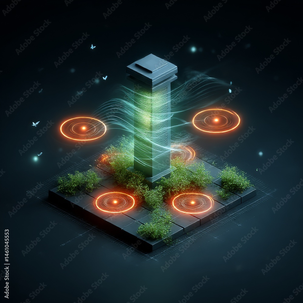 Aufkleber cyberpunk server with nature's touch: futuristic data center coexisting harmoniously with greenery a