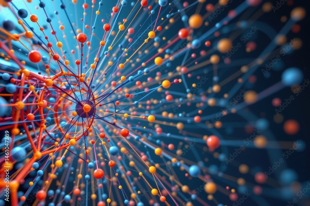 Poster create an abstract artwork featuring a 3d rendered network connection structure with colored lines a