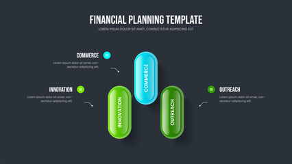 Investor Report Presentation Template Vector Illustration. Visual Review Three Option Infographic Slideshow Design. Project Overview 3 Element Diagram Frame Layout.