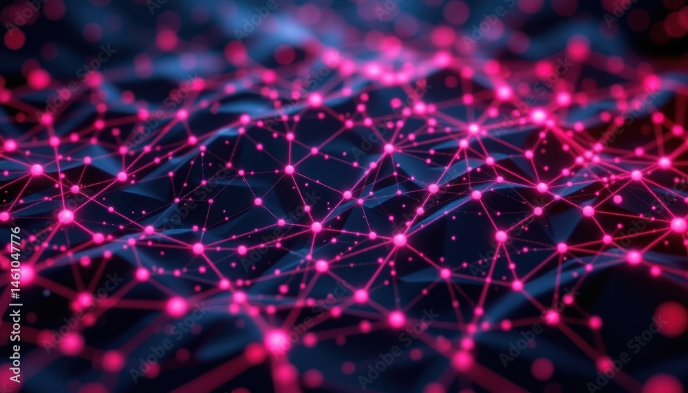Poster create an abstract polygonal art piece featuring a low poly, dark background with connecting dots an