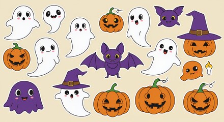 Adorable Halloween Stickers: Spooky Cute Ghosts, Pumpkins, and Bats!