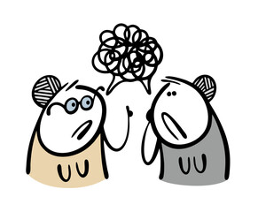 Two cartoon  friends have met and are gossiping about the neighbors, scolding the youth. Vector illustration of old ladies talking aggressively, discussing others.