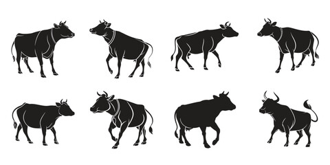 Cow vector silhouette graphic resources on white background.