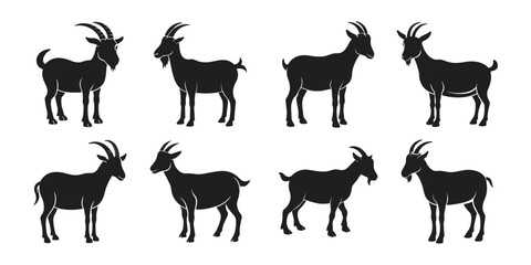 Goat vector silhouette set on white background.