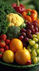 Fresh fruits and vegetables in a circular arrangement, celebrating nature's vibrant bounty.