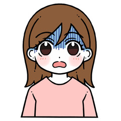 驚く青い顔の女性のイラスト