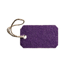 Png of A textured, purple label tag with a string, perfect for branding or gift wrapping.