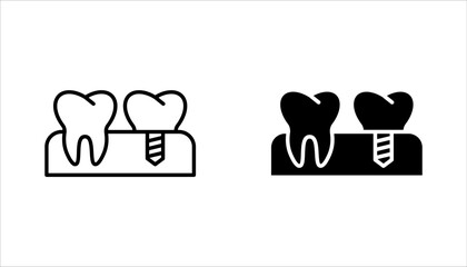 Dental implant icon set. Teeth health dentistry logo. Dental emblem. Tooth care pictogram. vector illustration on white background