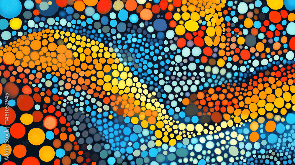 Poster abstract circular pattern of colorful dots flowing together vivid background with dynamic energy and